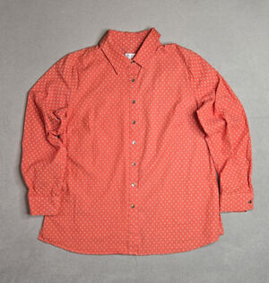 Denim & Co. Coral Orange Button Down Shirt Diamond Pattern Size M